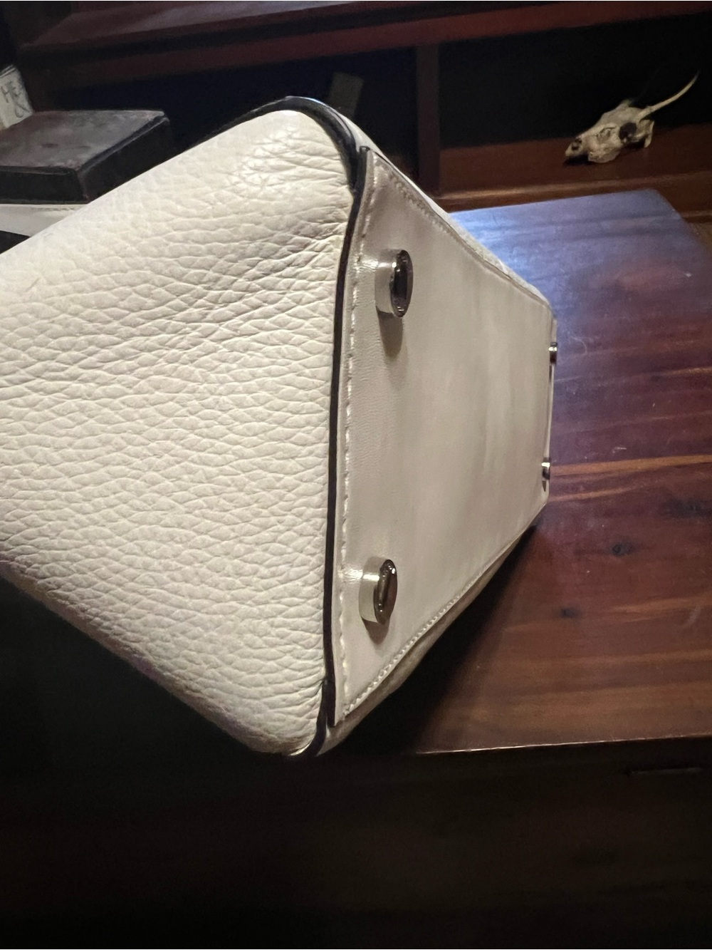 Michael Kors Ivory Leather Tote with MK Logo - Picture 3 of 5